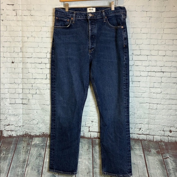 Agolde Riley Long High Rise Straight Leg Jeans Dark Blue Wash Size 31 Luxury - Picture 8 of 16